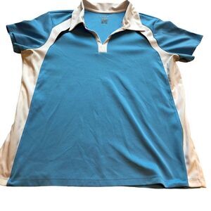 IZOD Athletic top V neck lapel collar Large light blue and white